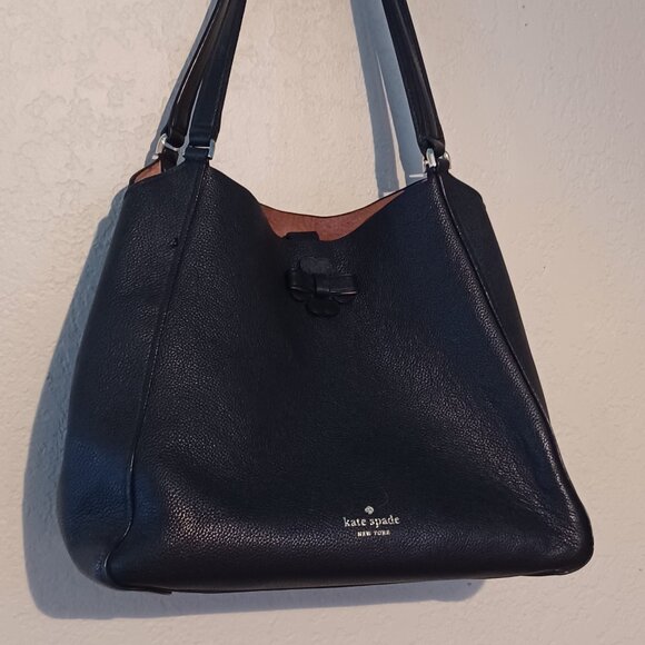 Kate Spade Leila Medium Triple Compartment Shoulder Bag - Black / Pink - Picture 1 of 12